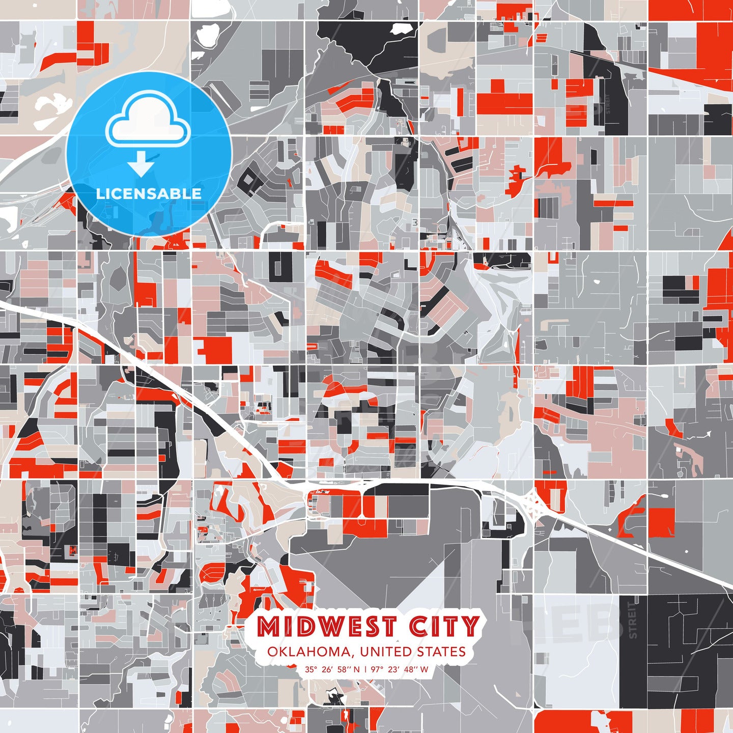 Midwest City, Oklahoma, United States, modern map - HEBSTREITS Sketches