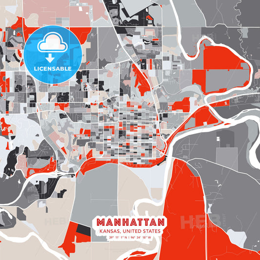 Manhattan, Kansas, United States, modern map - HEBSTREITS Sketches