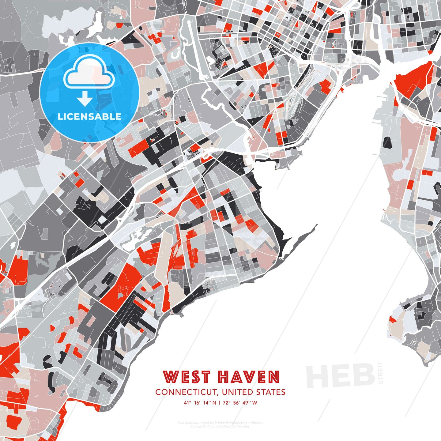 West Haven, Connecticut, United States, modern map - HEBSTREITS Sketches