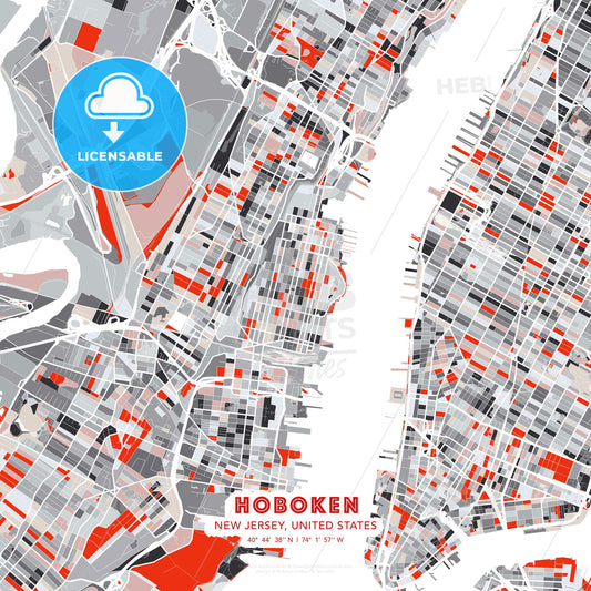 Hoboken, New Jersey, United States, modern map - HEBSTREITS Sketches