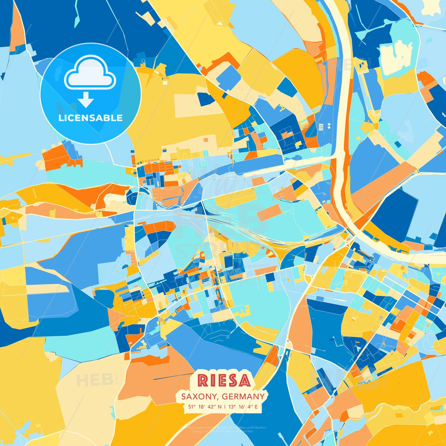 Riesa, Saxony, Germany, map - HEBSTREITS Sketches