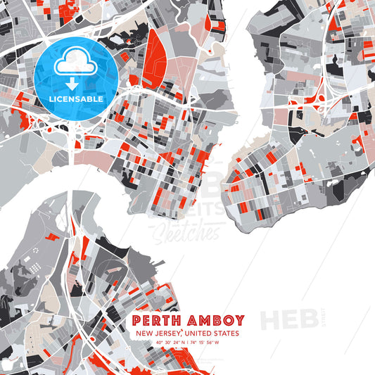 Perth Amboy, New Jersey, United States, modern map - HEBSTREITS Sketches