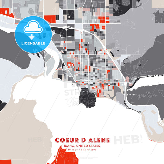 Coeur d Alene, Idaho, United States, modern map - HEBSTREITS Sketches