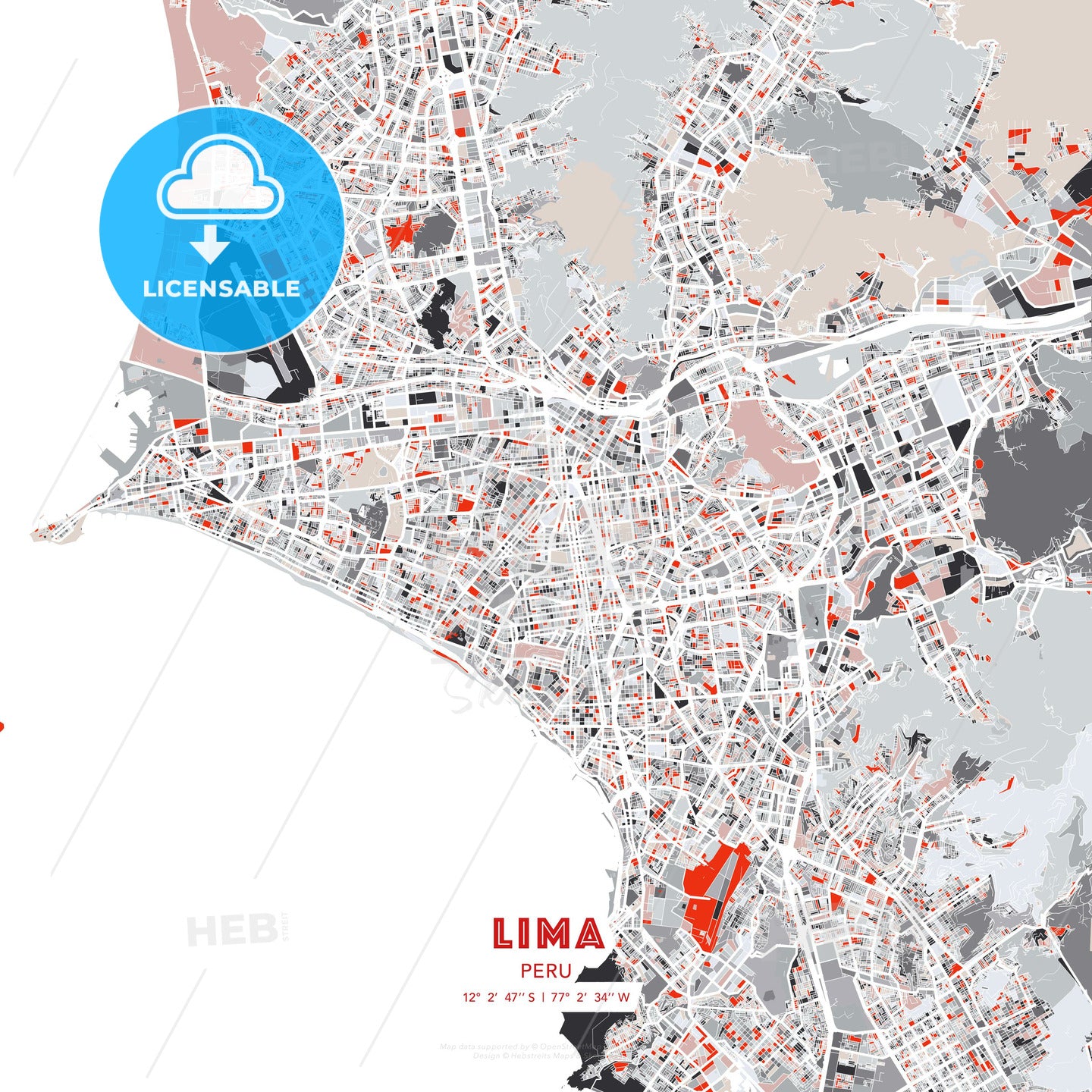 Lima, Peru, modern map - HEBSTREITS Sketches