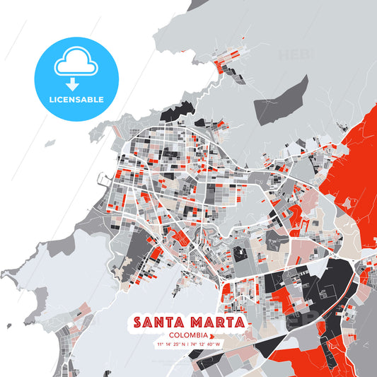 Santa Marta, Colombia, modern map - HEBSTREITS Sketches
