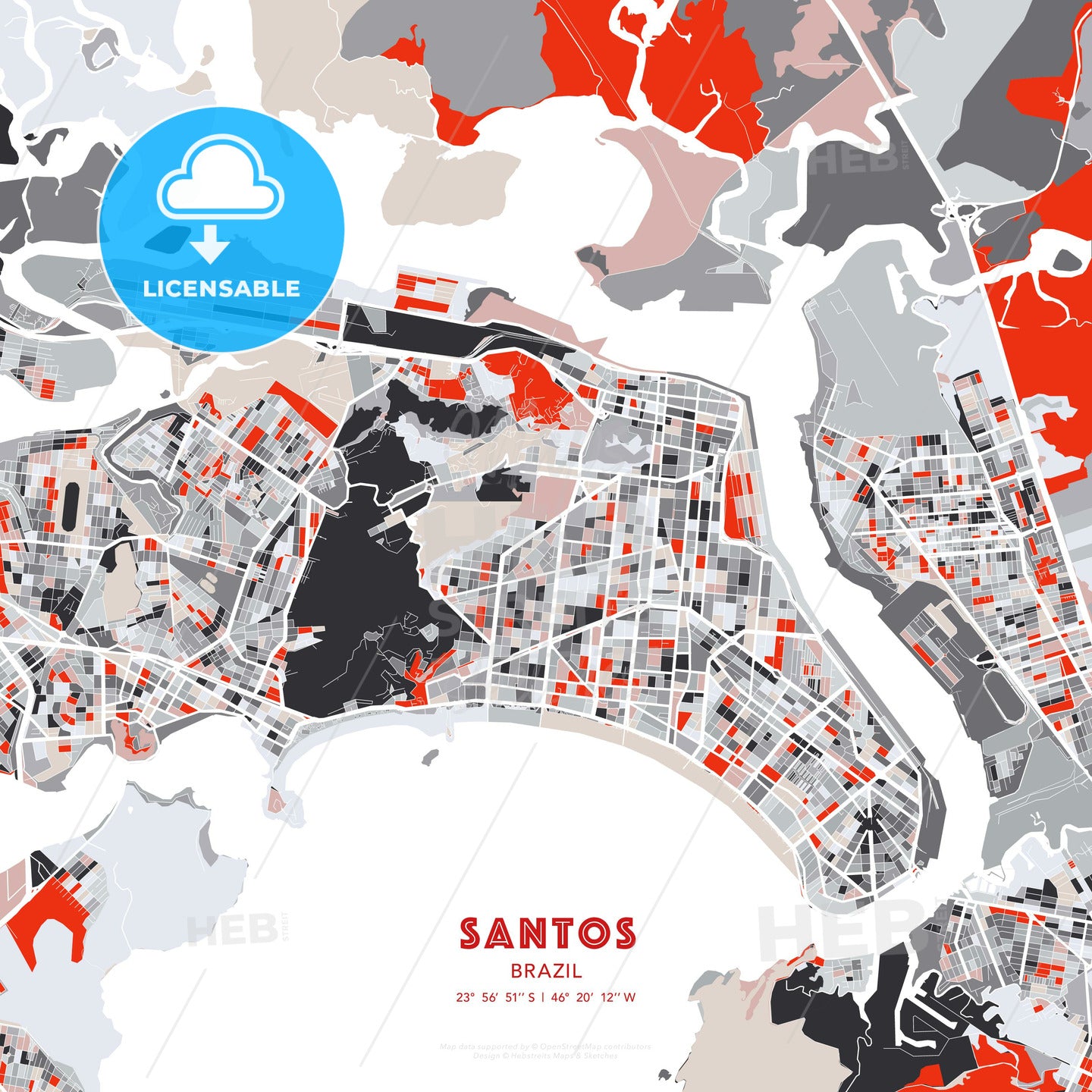 Santos, Brazil, modern map - HEBSTREITS Sketches