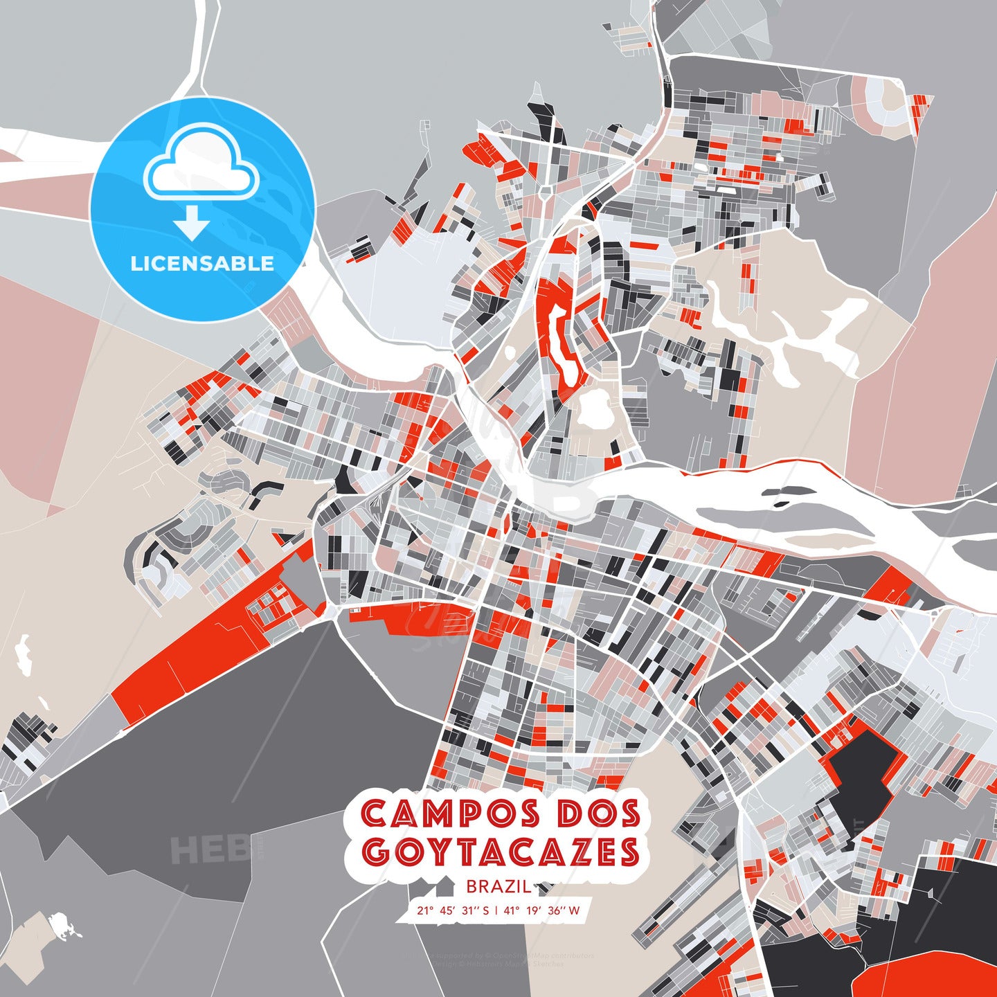 Campos dos Goytacazes, Brazil, modern map - HEBSTREITS Sketches