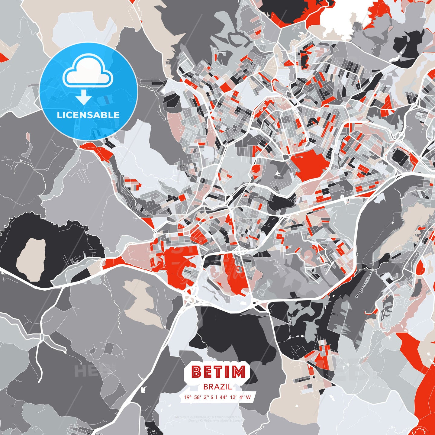 Betim, Brazil, modern map - HEBSTREITS Sketches