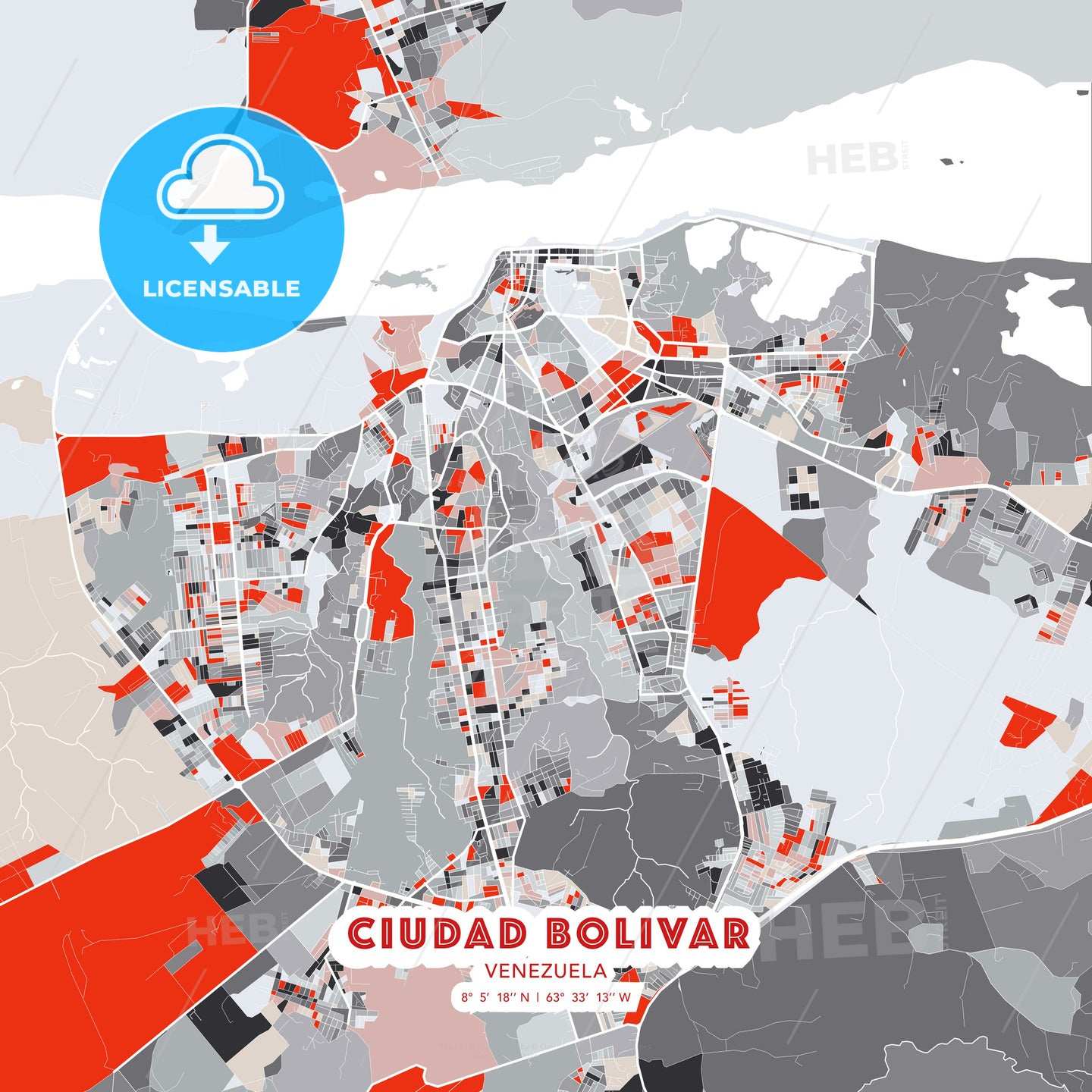 Ciudad Bolivar, Venezuela, modern map - HEBSTREITS Sketches