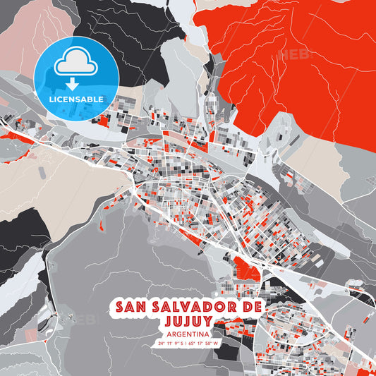 San Salvador de Jujuy, Argentina, modern map - HEBSTREITS Sketches