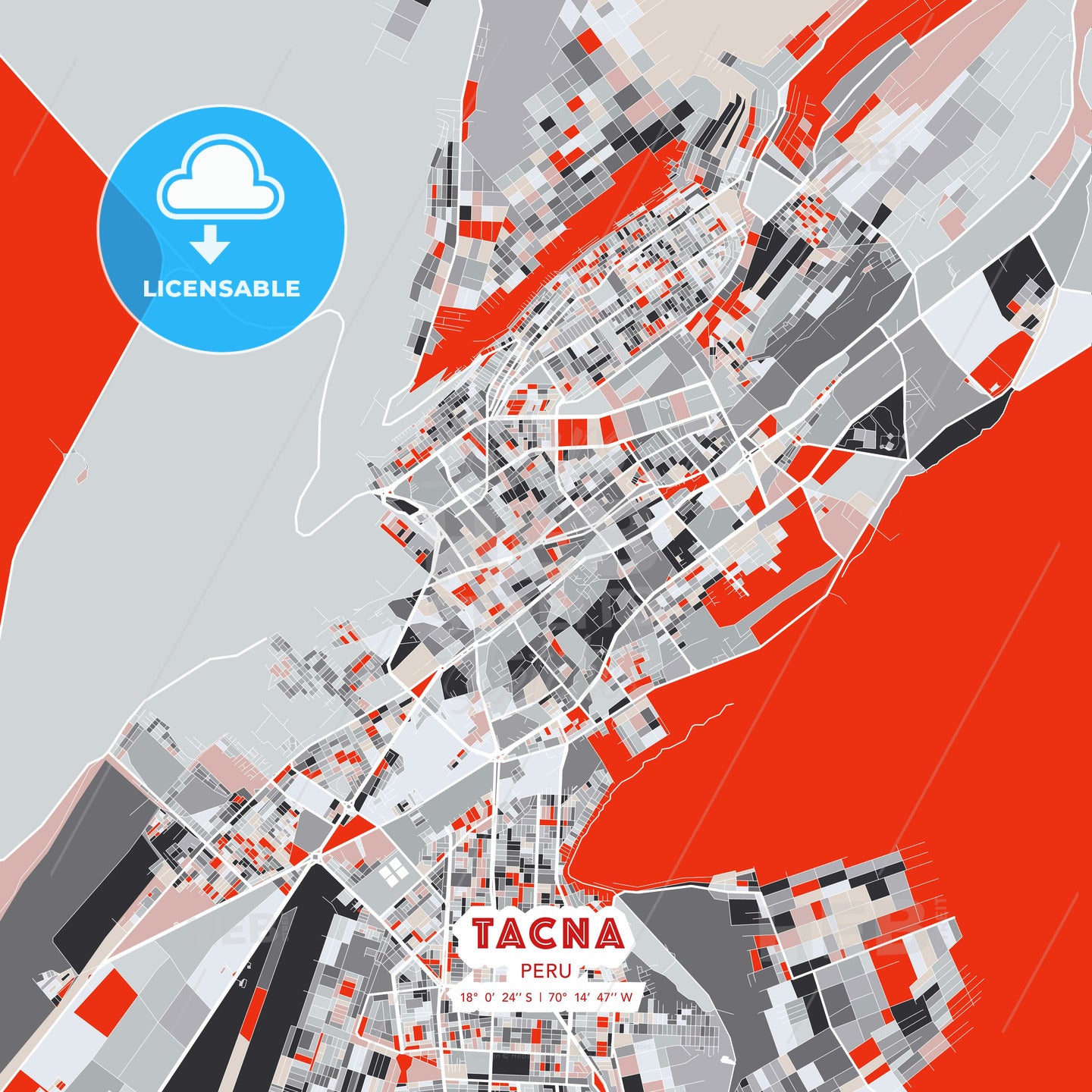 Tacna, Peru, modern map - HEBSTREITS Sketches