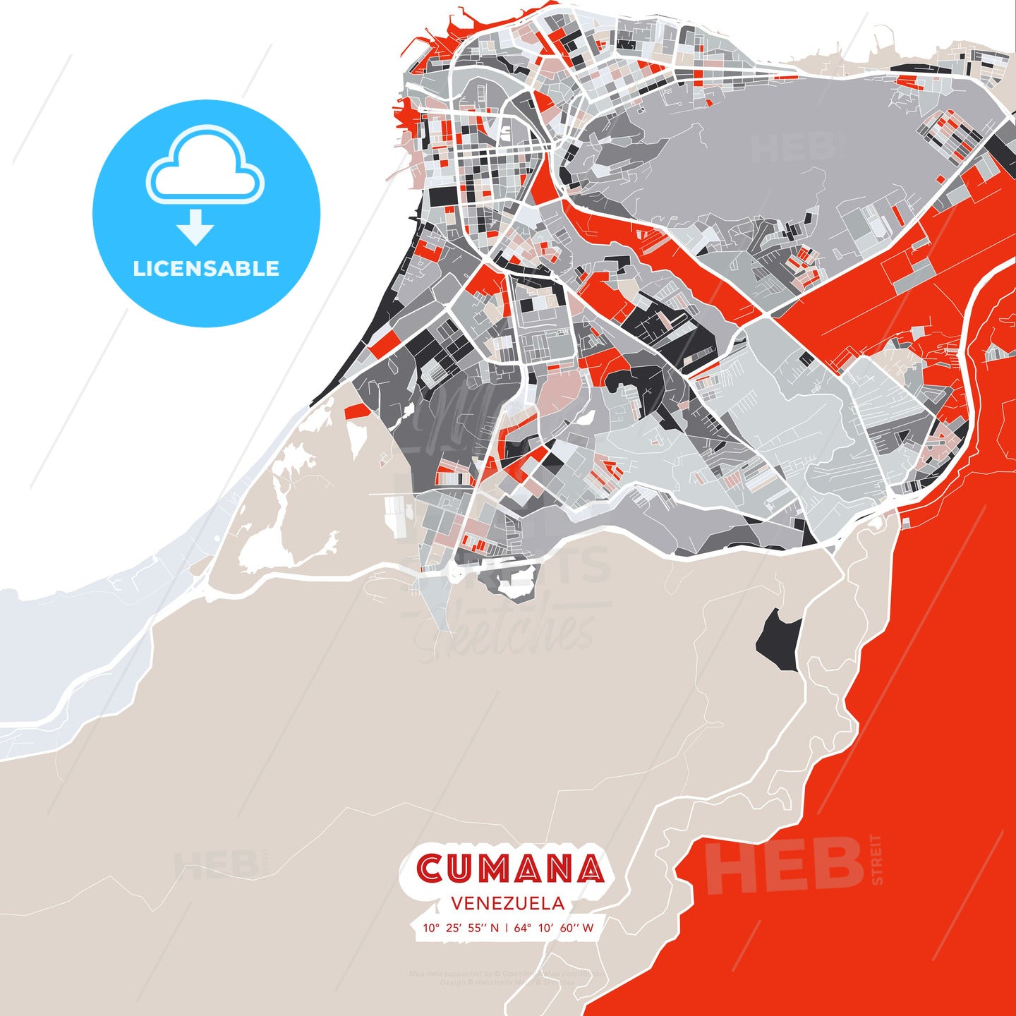 Cumana, Venezuela, modern map - HEBSTREITS Sketches
