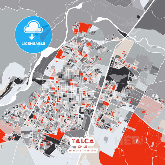 Talca, Chile, modern map - HEBSTREITS Sketches