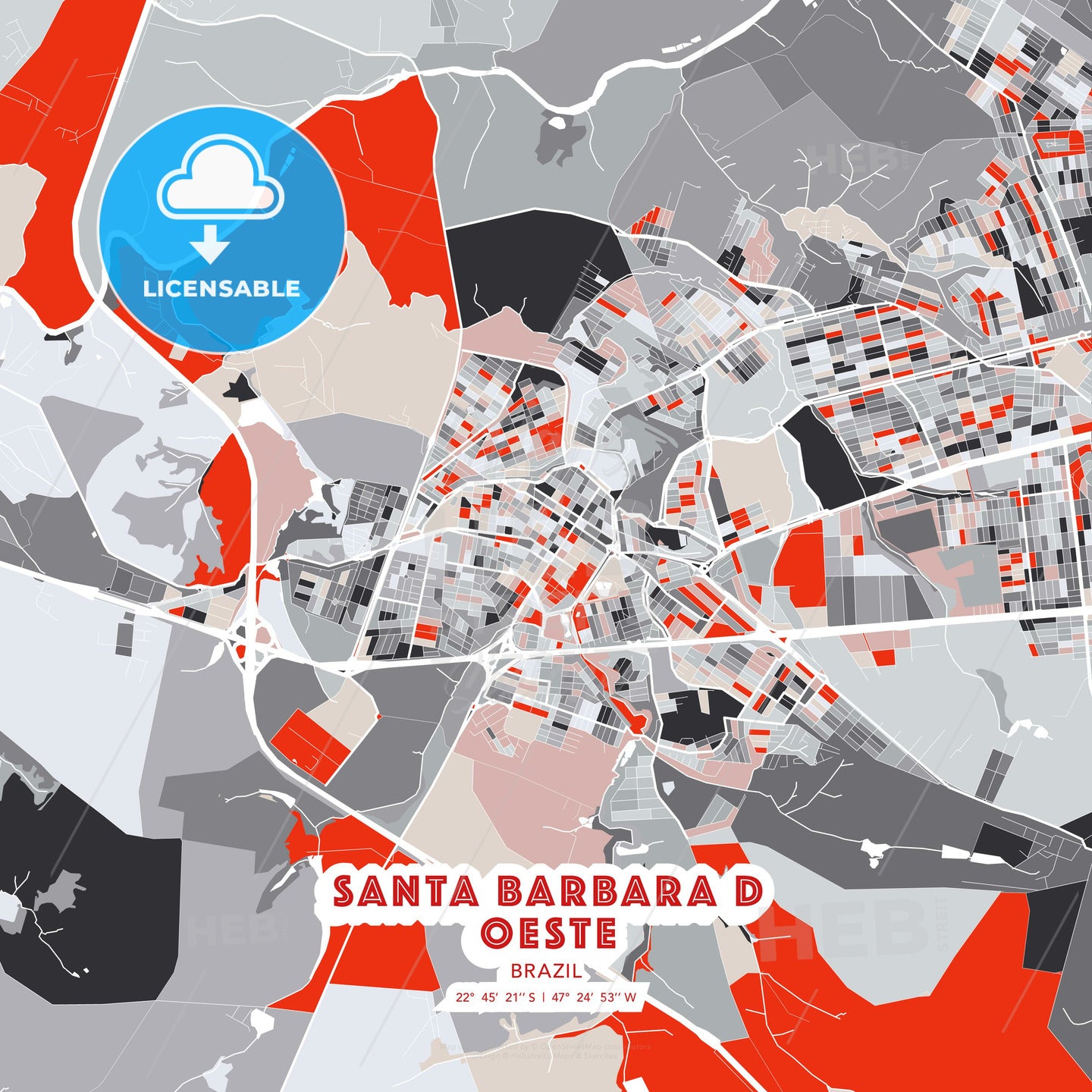 Santa Barbara d Oeste, Brazil, modern map - HEBSTREITS Sketches