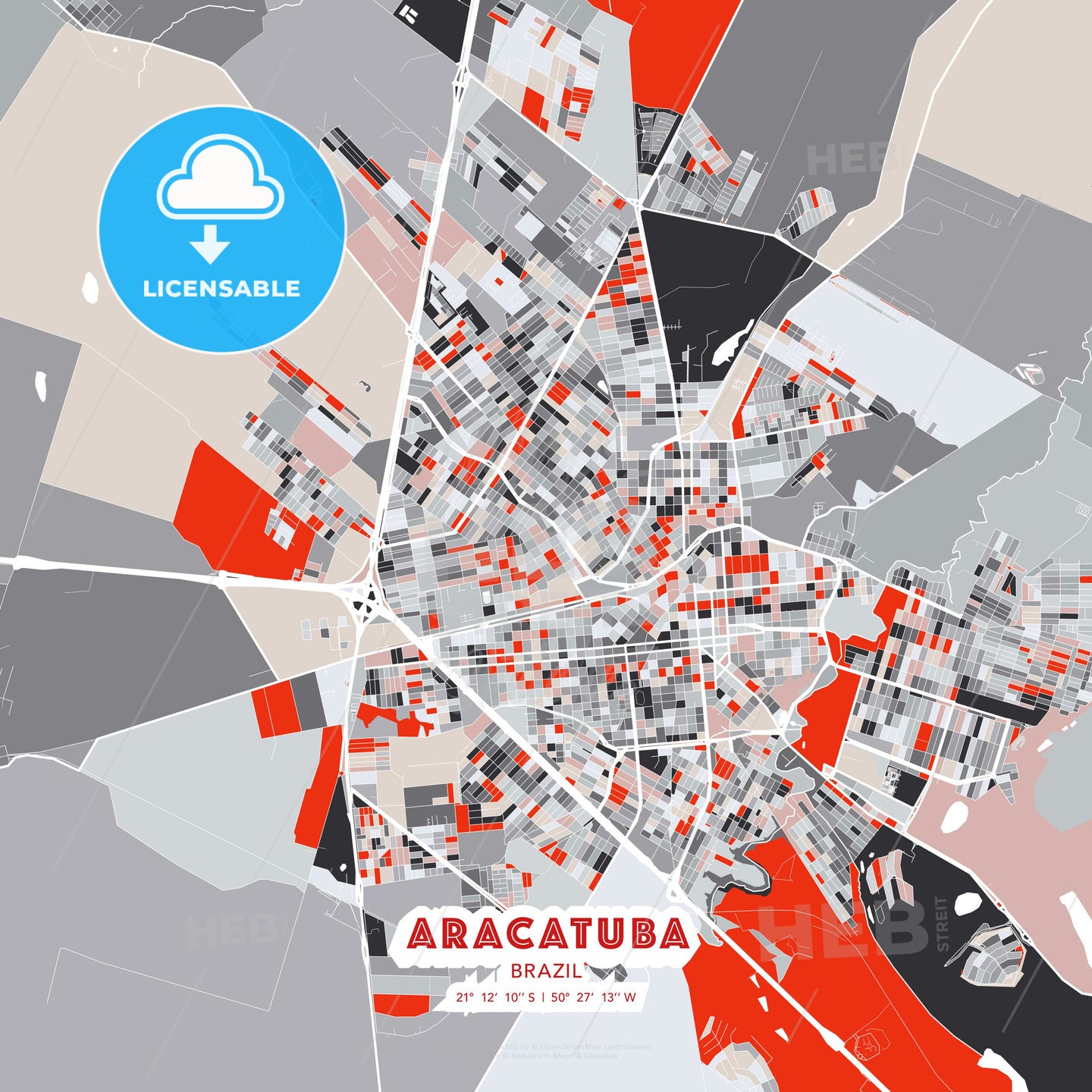 Aracatuba, Brazil, modern map - HEBSTREITS Sketches