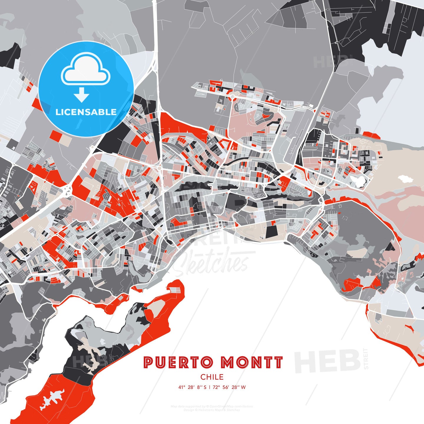 Puerto Montt, Chile, modern map - HEBSTREITS Sketches