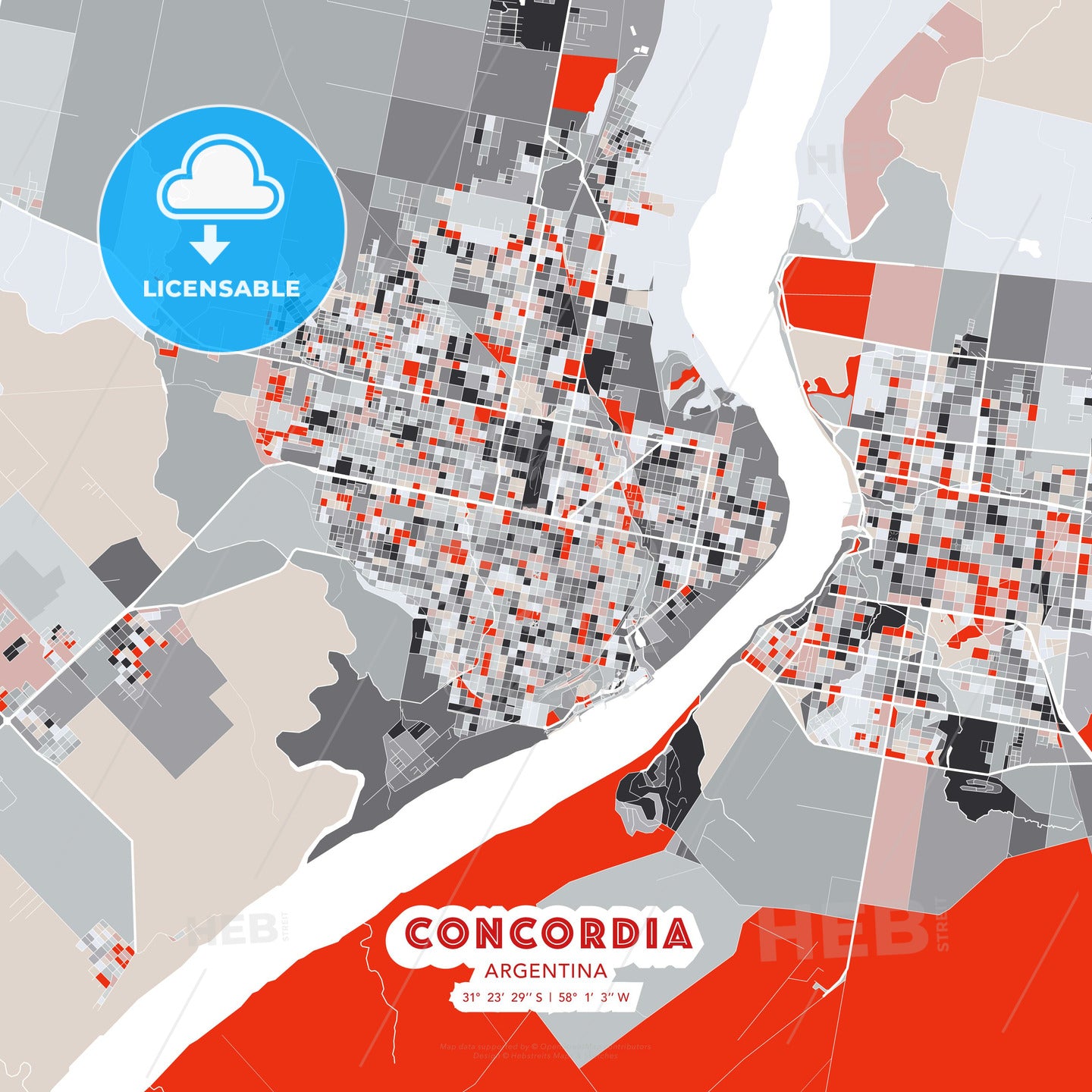 Concordia, Argentina, modern map - HEBSTREITS Sketches