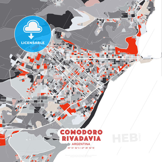 Comodoro Rivadavia, Argentina, modern map - HEBSTREITS Sketches