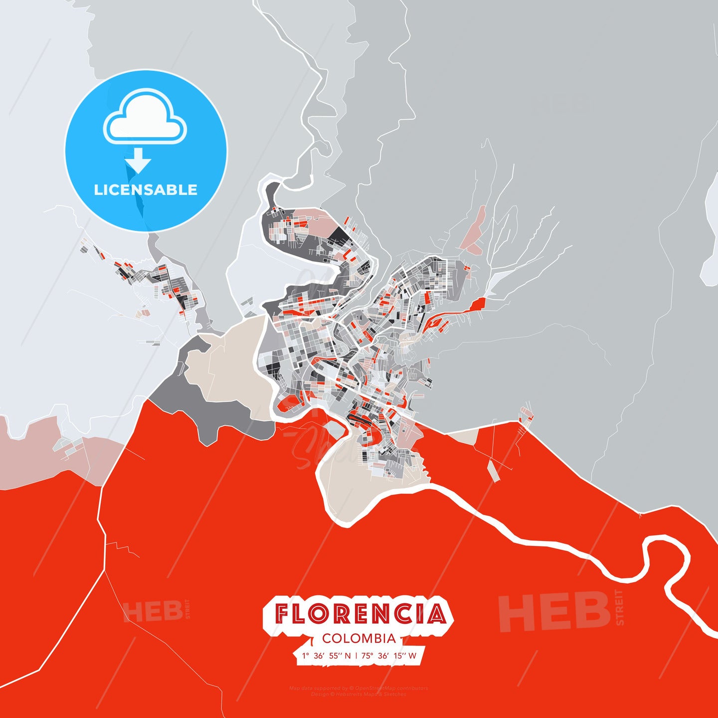 Florencia, Colombia, modern map - HEBSTREITS Sketches