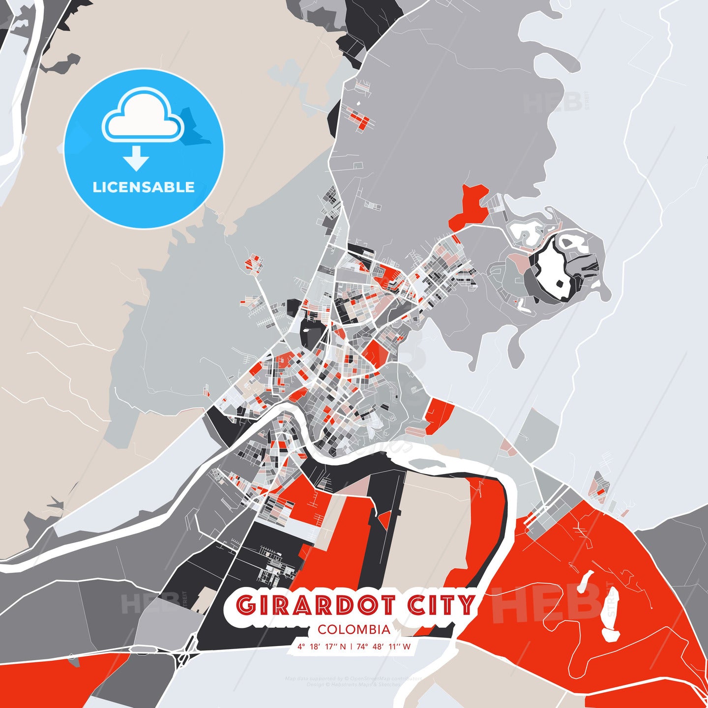 Girardot City, Colombia, modern map - HEBSTREITS Sketches
