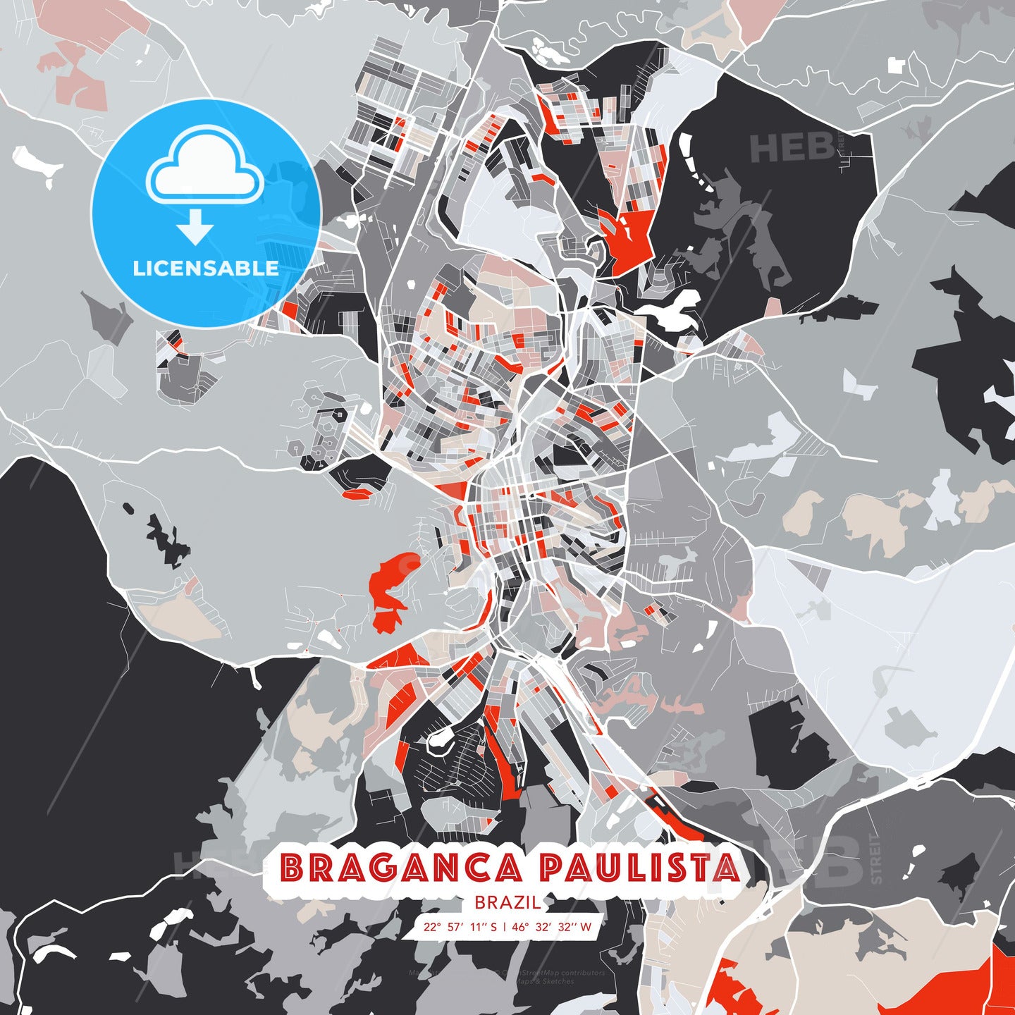 Braganca Paulista, Brazil, modern map - HEBSTREITS Sketches