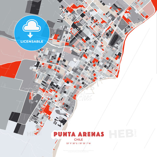 Punta Arenas, Chile, modern map - HEBSTREITS Sketches