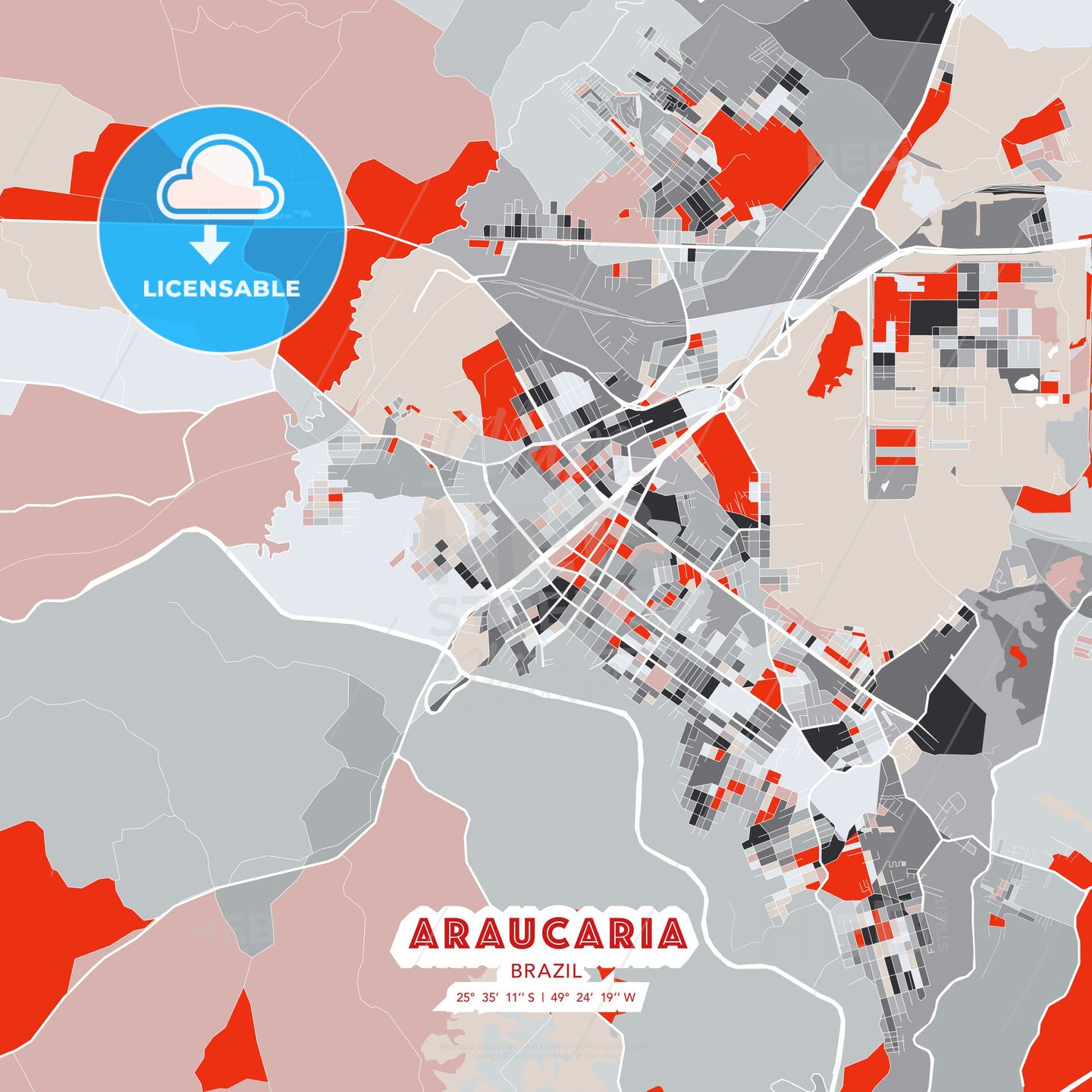 Araucaria, Brazil, modern map - HEBSTREITS Sketches