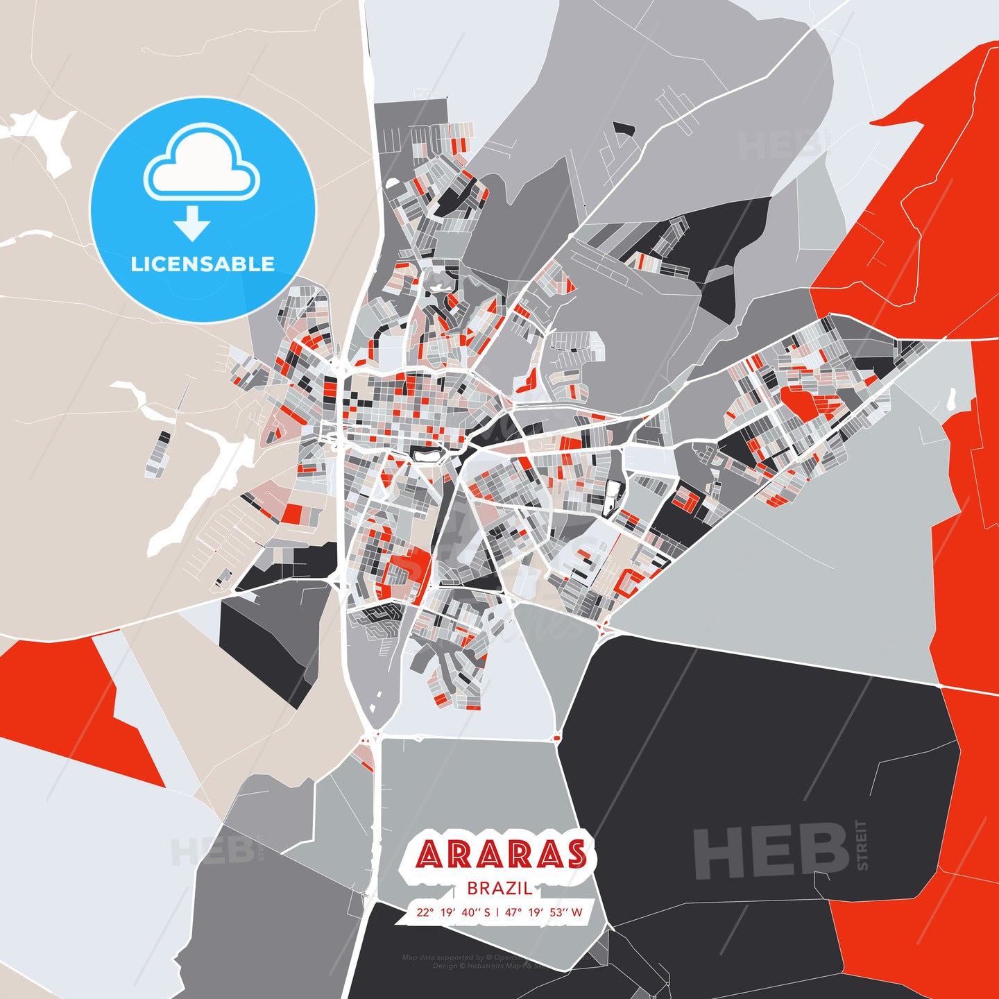 Araras, Brazil, modern map - HEBSTREITS Sketches