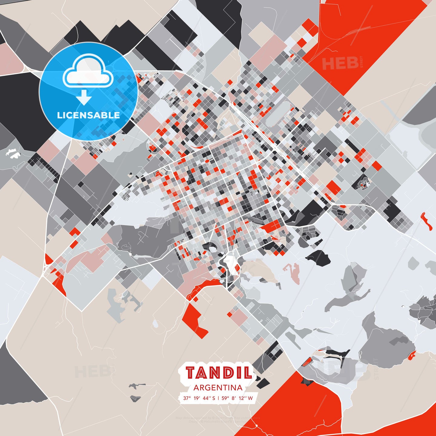 Tandil, Argentina, modern map - HEBSTREITS Sketches