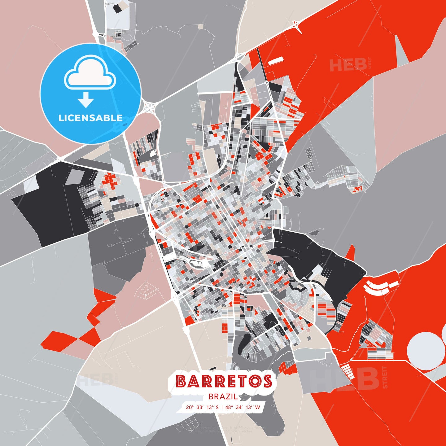 Barretos, Brazil, modern map - HEBSTREITS Sketches