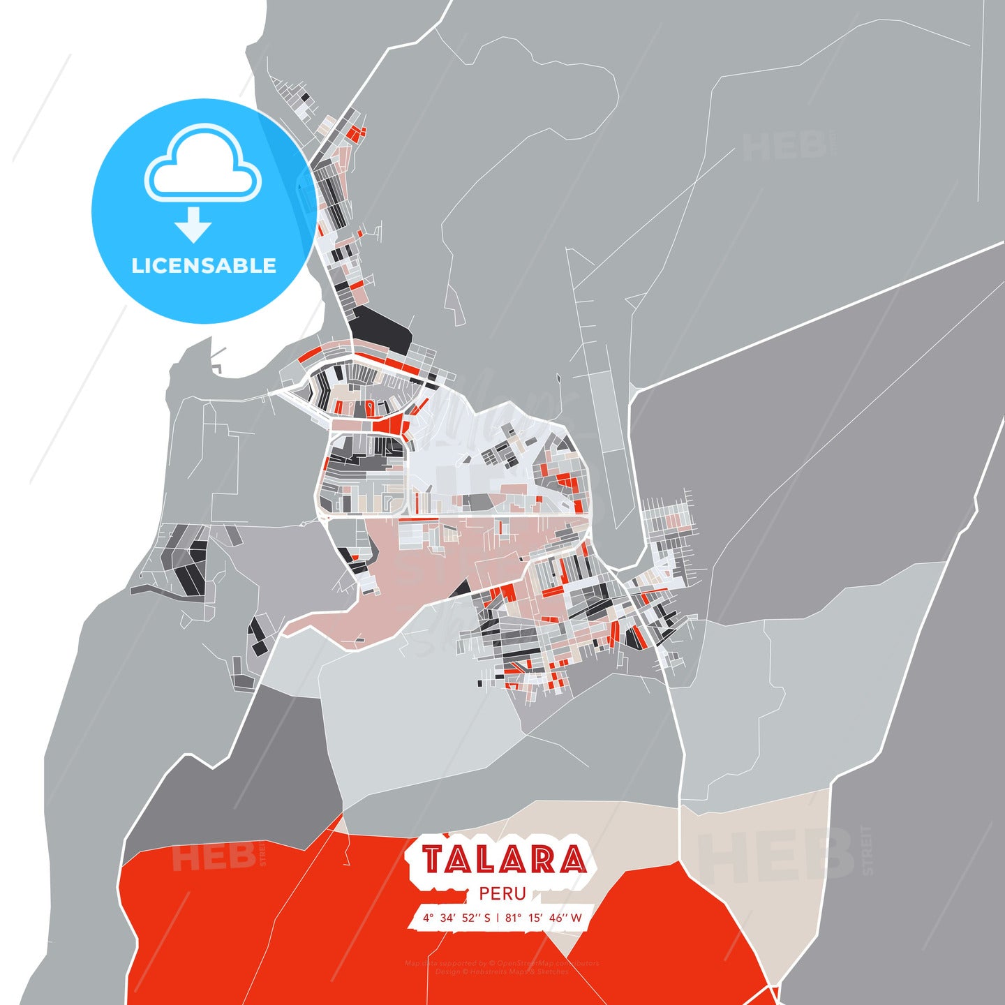 Talara, Peru, modern map - HEBSTREITS Sketches