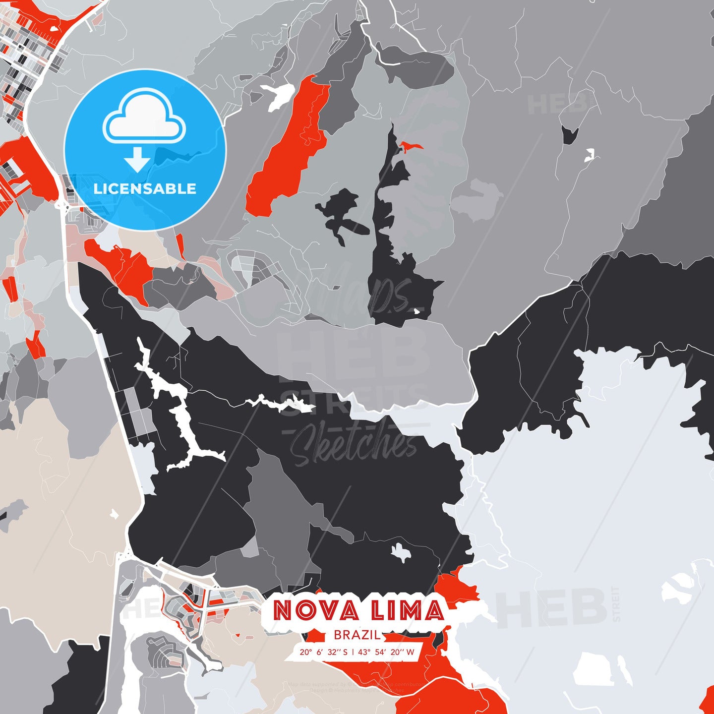 Nova Lima, Brazil, modern map - HEBSTREITS Sketches