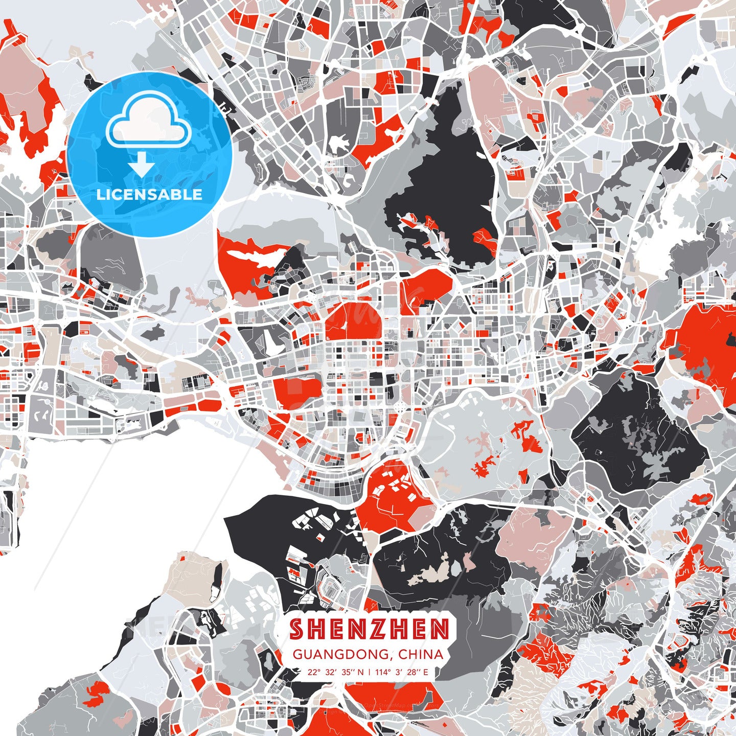 Shenzhen, Guangdong, China, modern map - HEBSTREITS Sketches