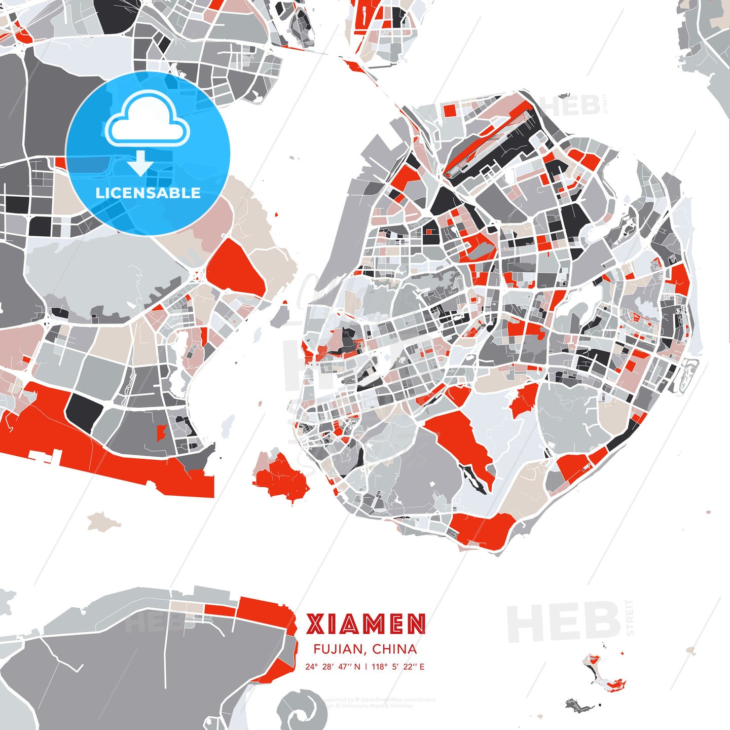 Xiamen, Fujian, China, modern map - HEBSTREITS Sketches