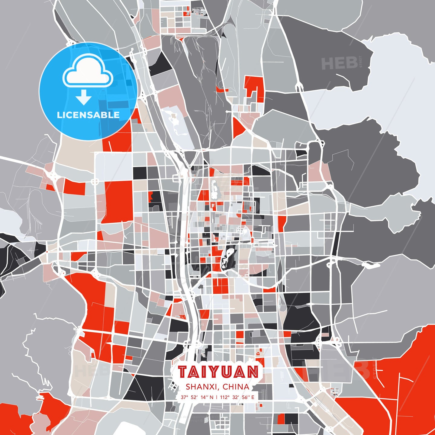 Taiyuan, Shanxi, China, modern map - HEBSTREITS Sketches