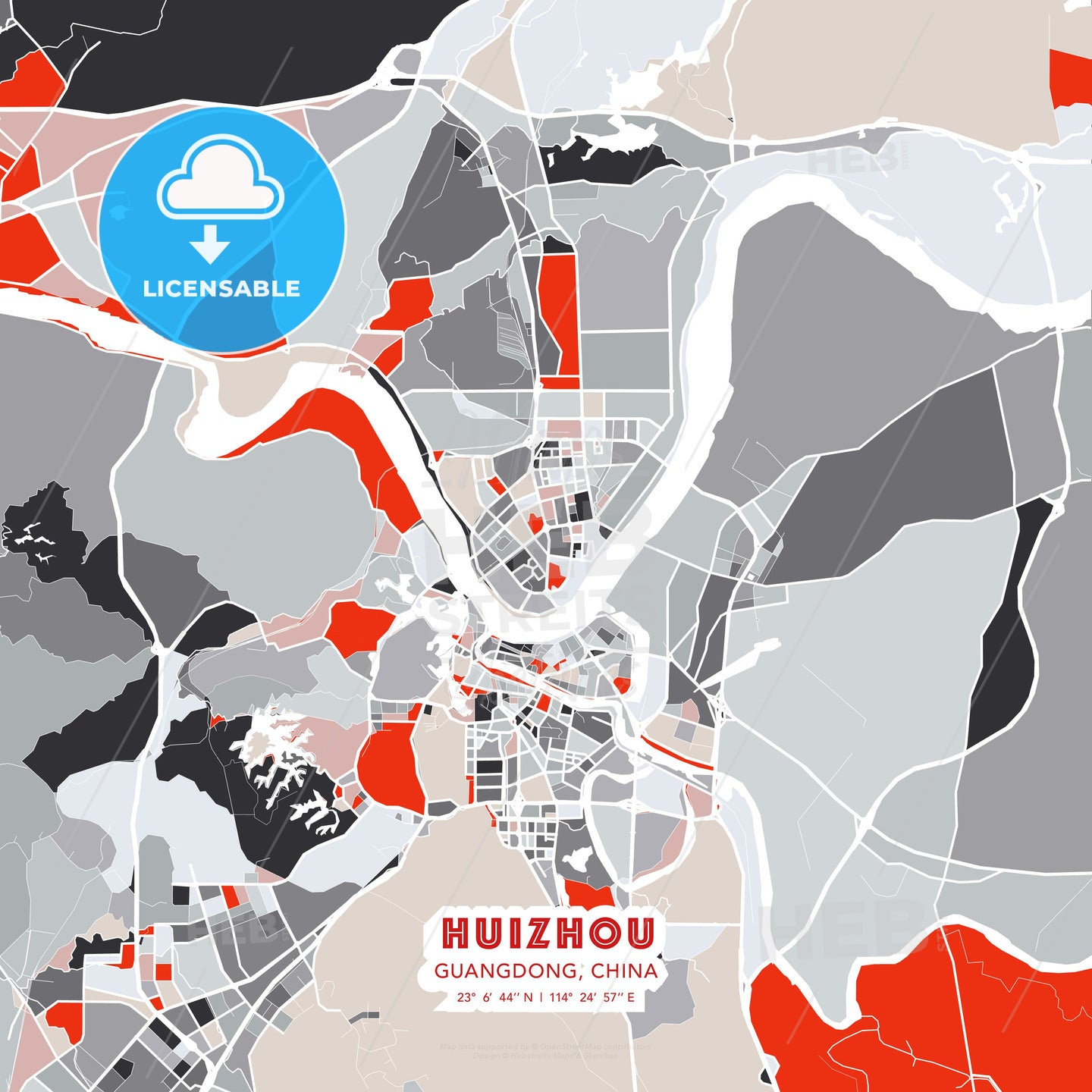 Huizhou, Guangdong, China, modern map - HEBSTREITS Sketches