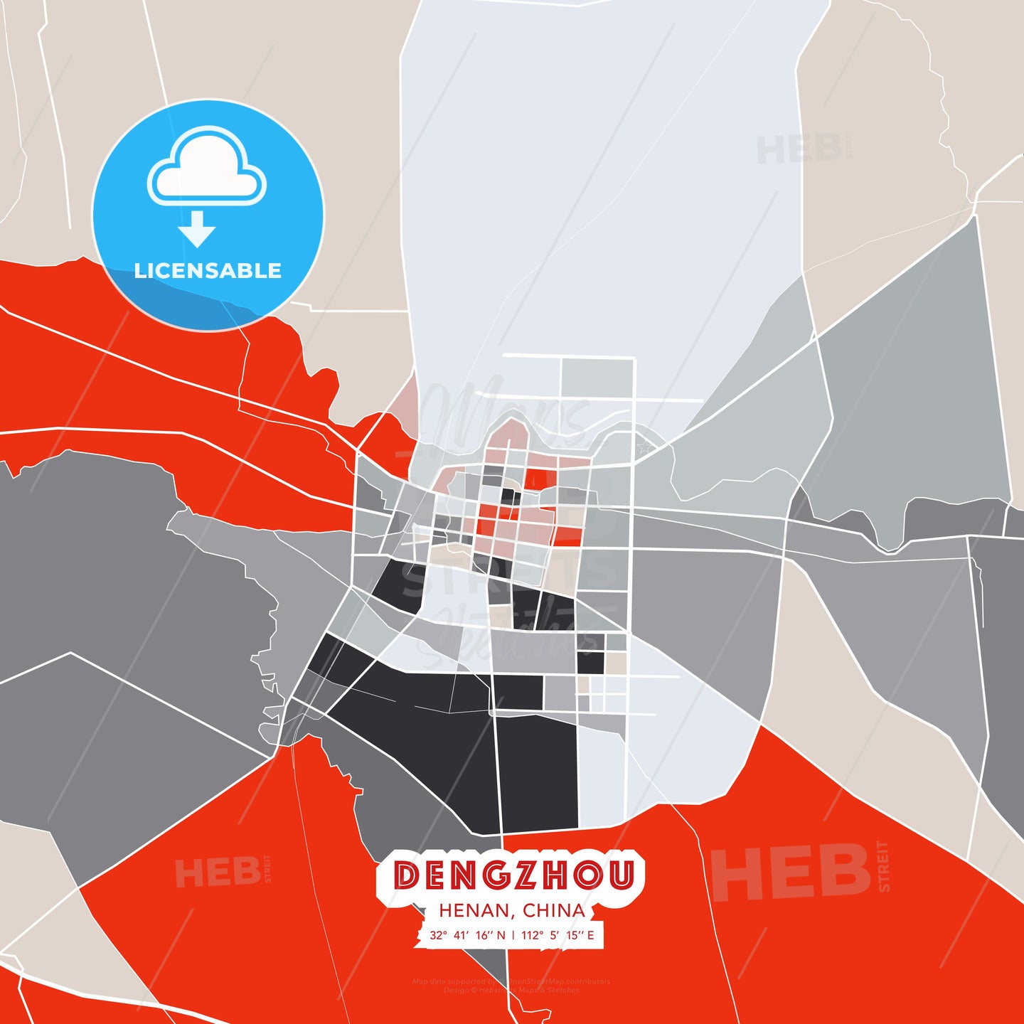 Dengzhou, Henan, China, modern map - HEBSTREITS Sketches