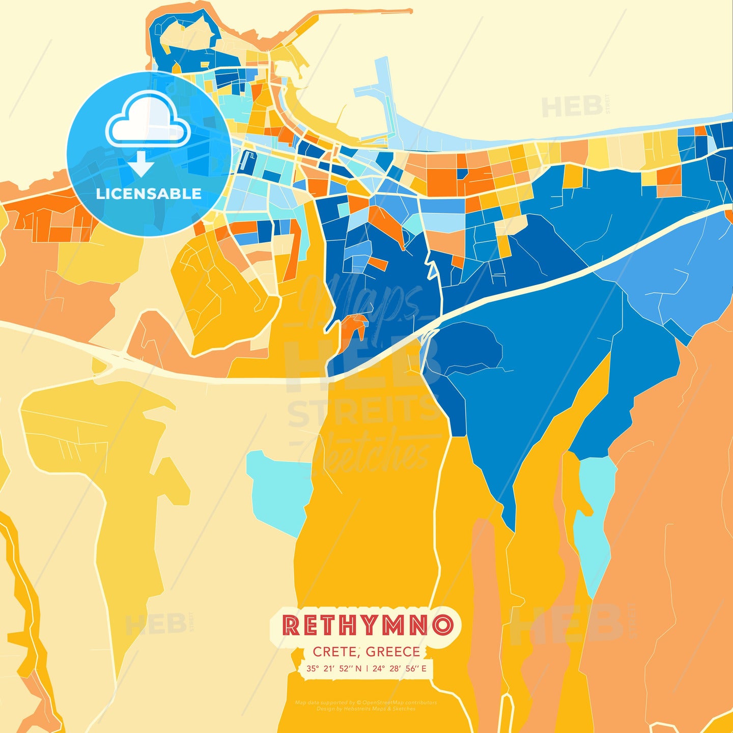 Rethymno, Crete, Greece, map - HEBSTREITS Sketches