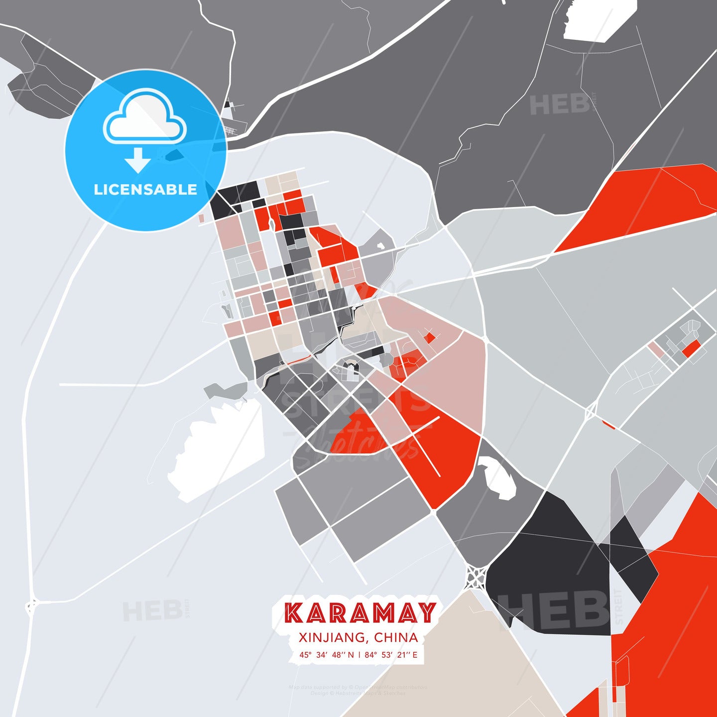 Karamay, Xinjiang, China, modern map - HEBSTREITS Sketches