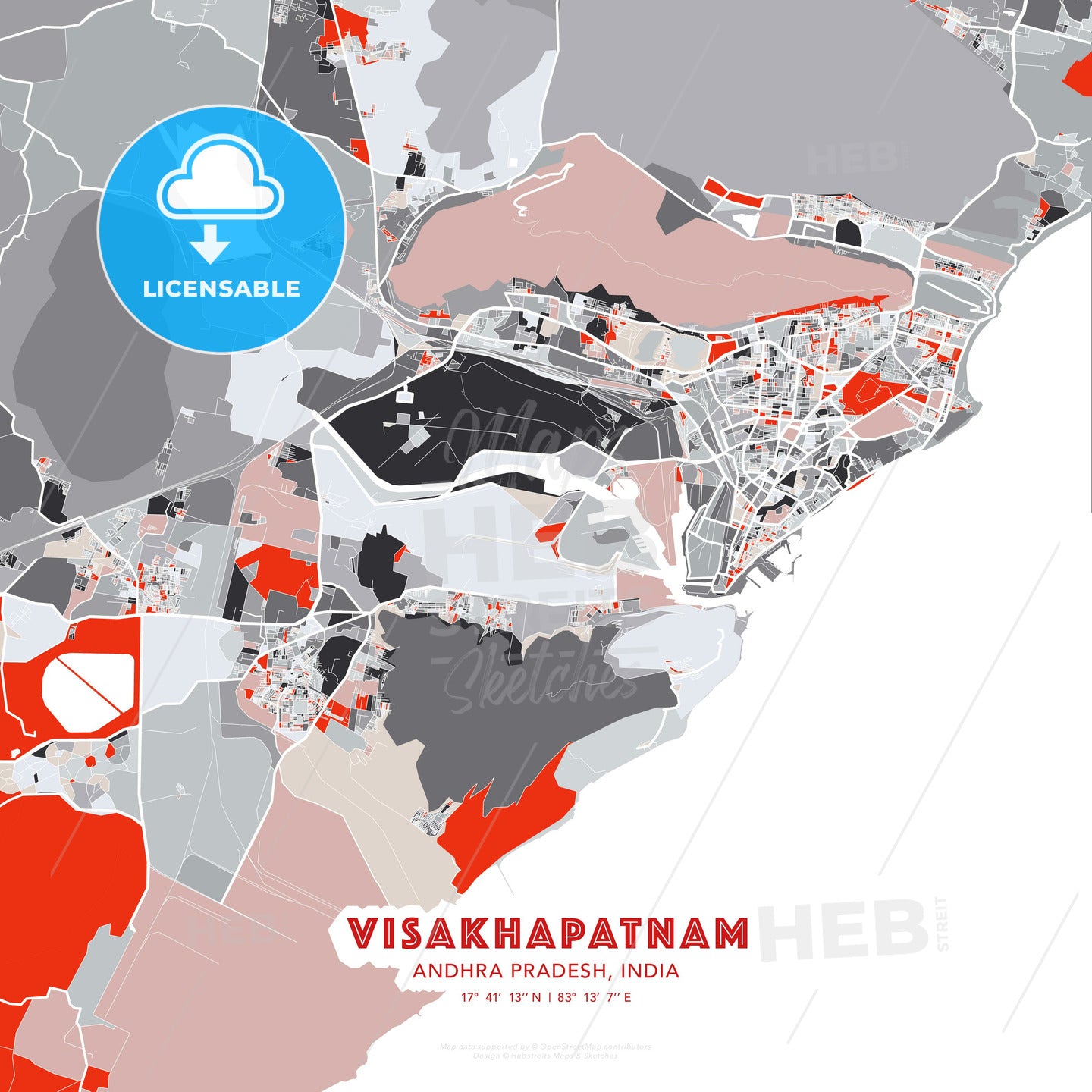 Visakhapatnam, Andhra Pradesh, India, modern map - HEBSTREITS Sketches