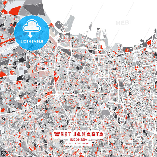 West Jakarta, Indonesia, modern map - HEBSTREITS Sketches