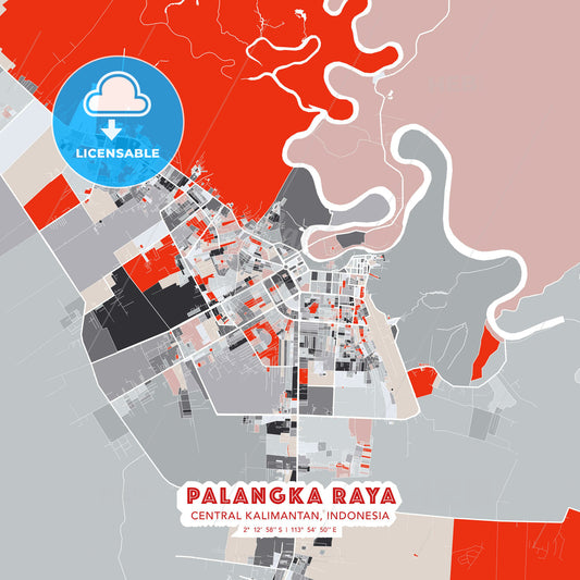 Palangka Raya, Central Kalimantan, Indonesia, modern map - HEBSTREITS Sketches