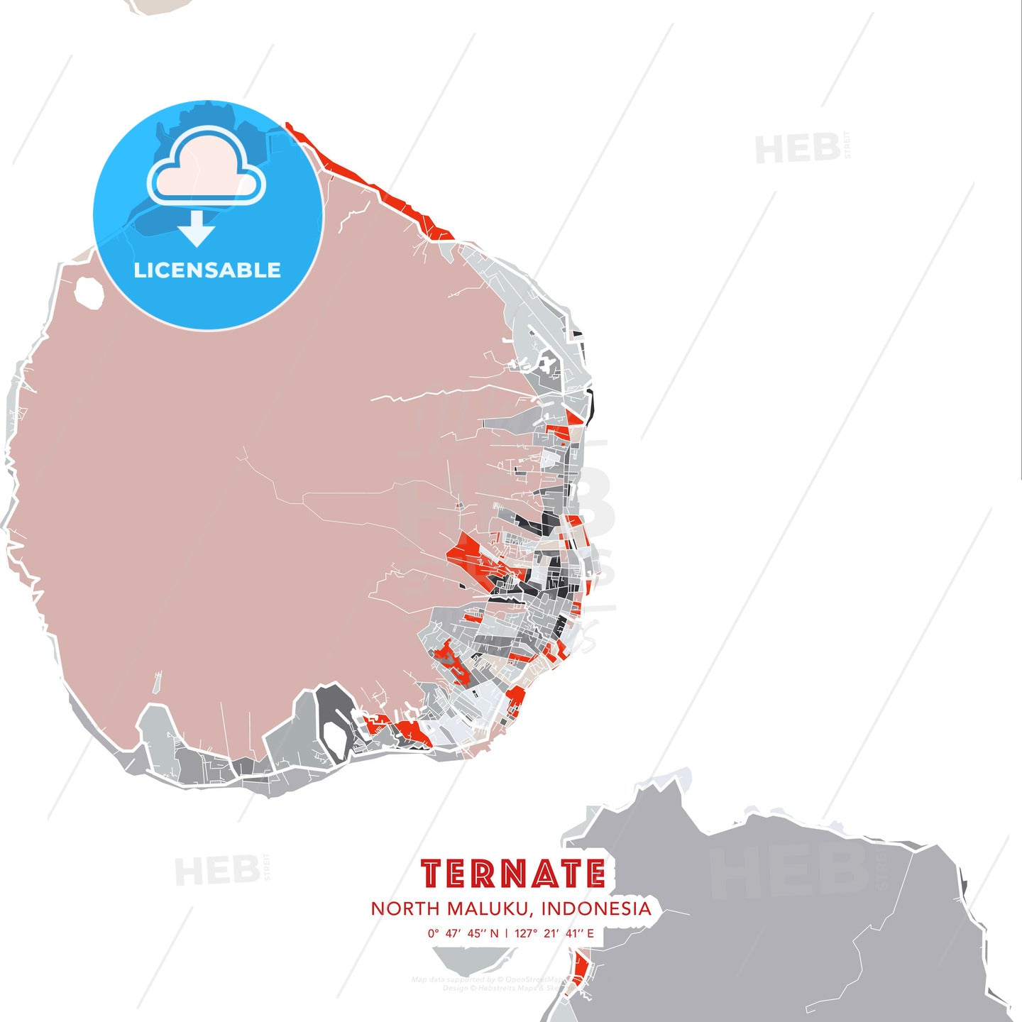 Ternate, North Maluku, Indonesia, modern map - HEBSTREITS Sketches