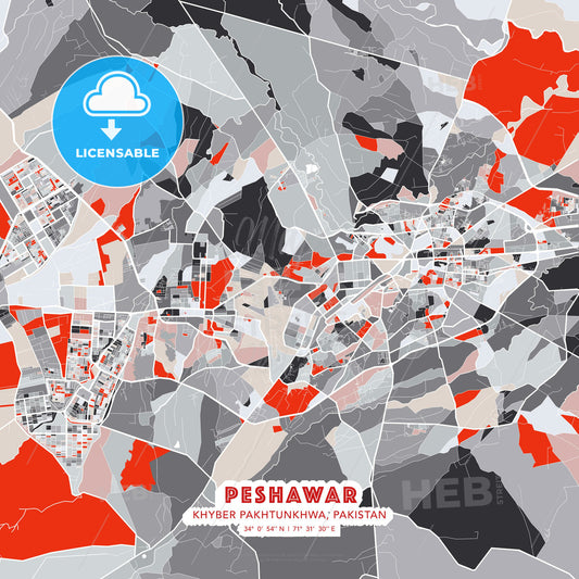 Peshawar, Khyber Pakhtunkhwa, Pakistan, modern map - HEBSTREITS Sketches