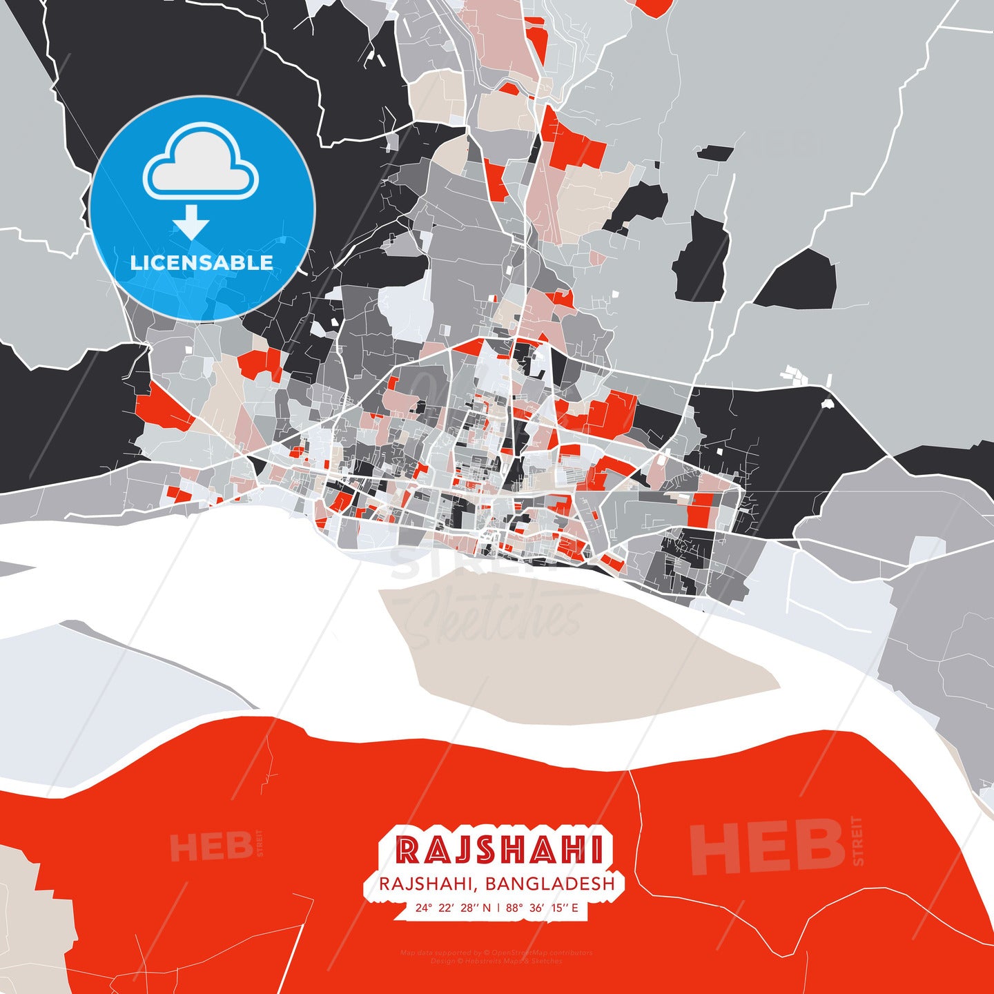 Rajshahi, Rajshahi, Bangladesh, modern map - HEBSTREITS Sketches