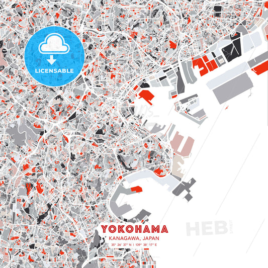 Yokohama, Kanagawa, Japan, modern map - HEBSTREITS Sketches