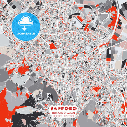 Sapporo, Hokkaidō, Japan, modern map - HEBSTREITS Sketches