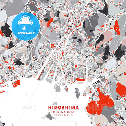 Hiroshima, Hiroshima, Japan, modern map - HEBSTREITS Sketches
