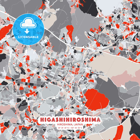 Higashihiroshima, Hiroshima, Japan, modern map - HEBSTREITS Sketches