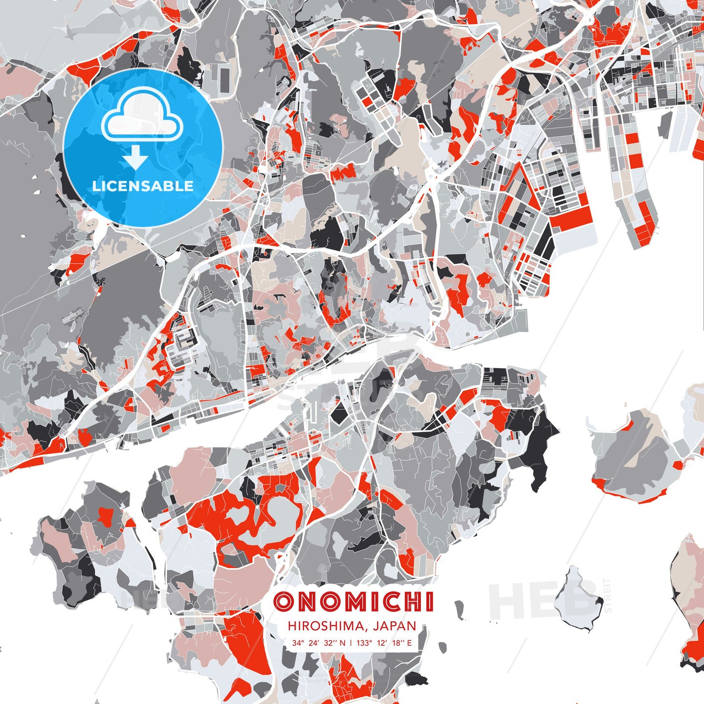 Onomichi, Hiroshima, Japan, modern map - HEBSTREITS Sketches